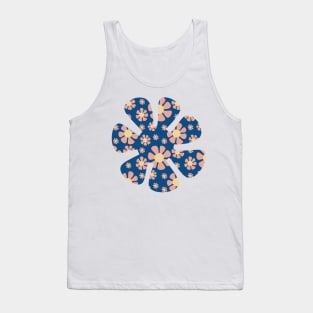 Pink Flowers on a Blue Background Tank Top